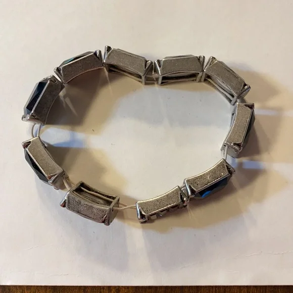 Lia Sophia Silver Black Bracelet Black Rhinestones Stretchy Type Band Vintage - Picture 4 of 4